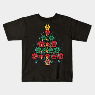 Christmas Tree Dog Paw Kids T-Shirt